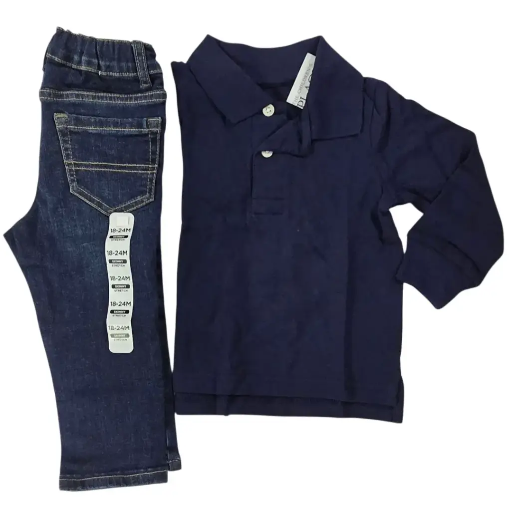 Polo manga larga azul marino y jeans talla 18 meses