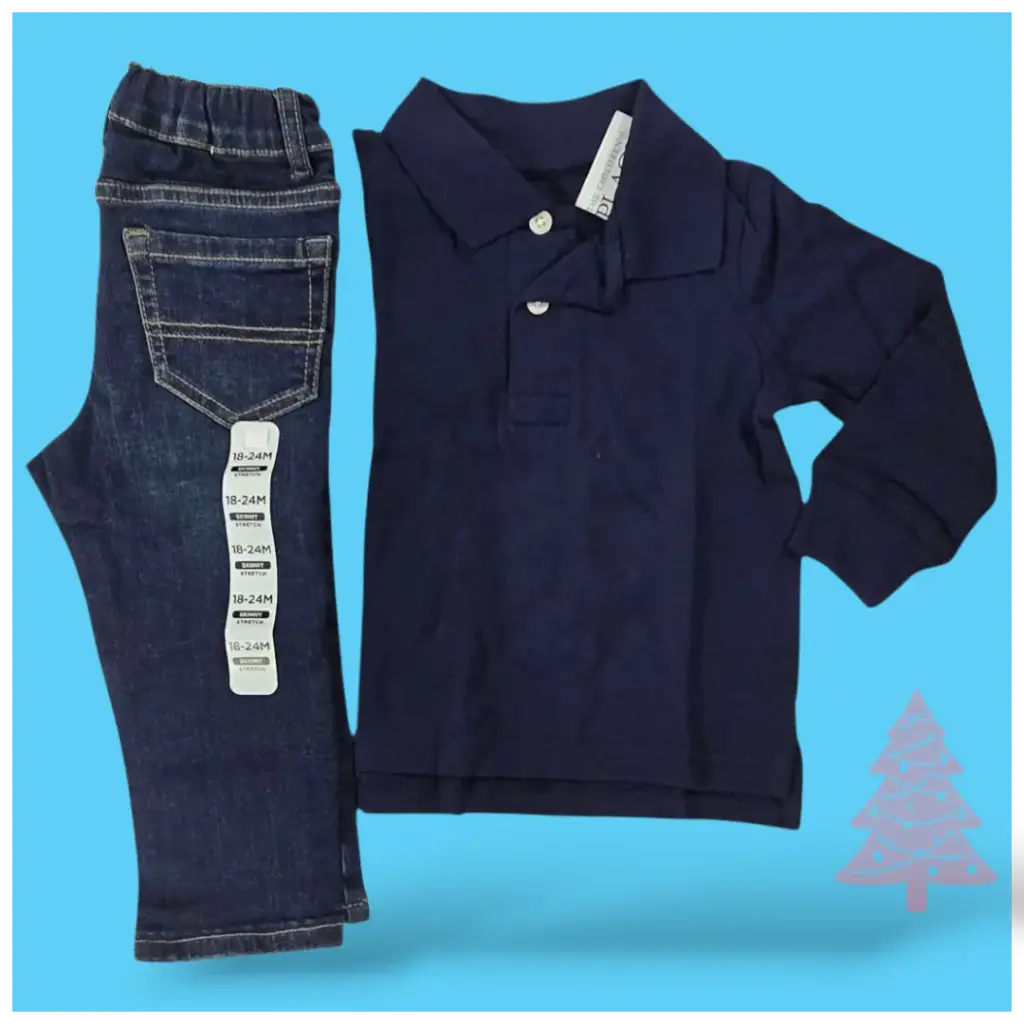 Polo manga larga azul marino y jeans talla 18 meses