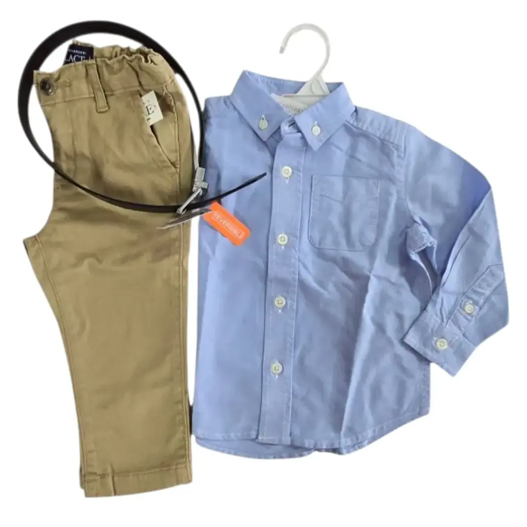Set formal ; Camisa manga larga y pantalón caky, talla 18 meses
