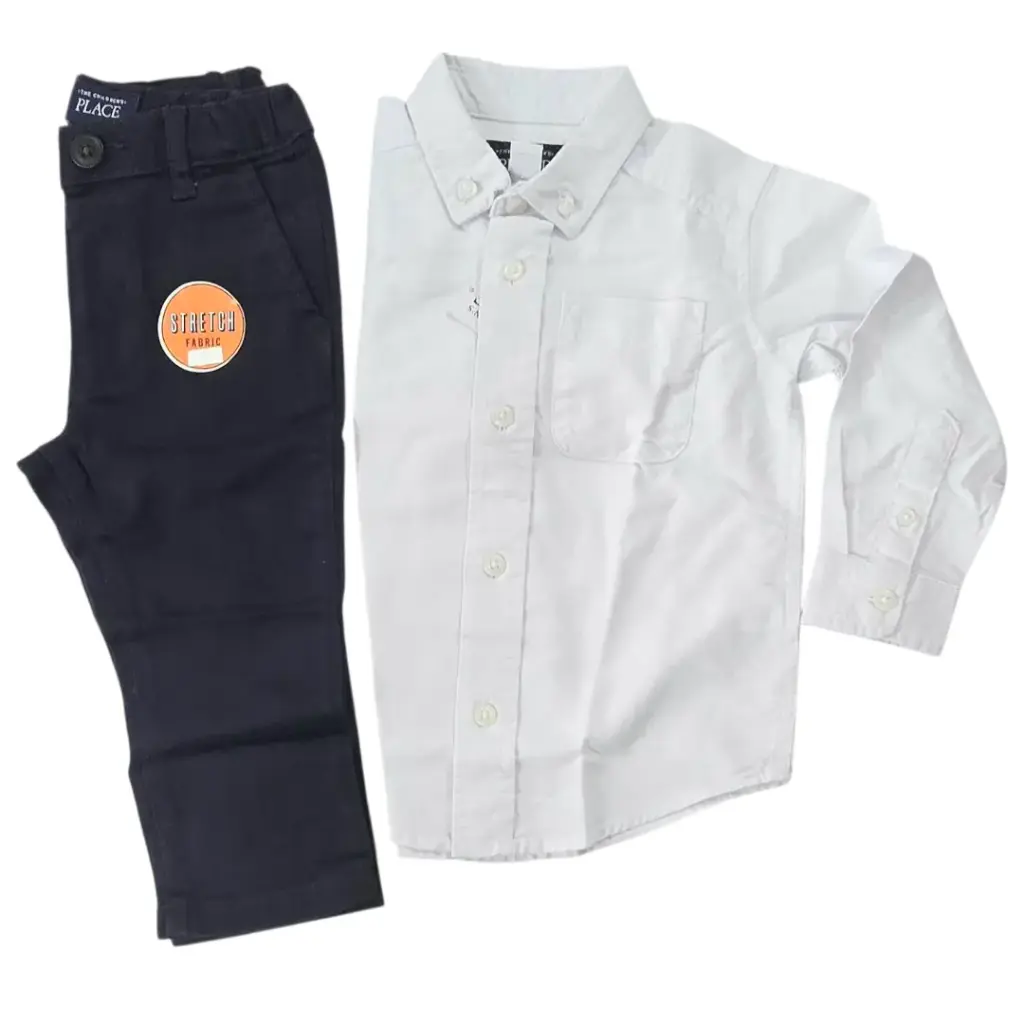 Camisa blanca y pantalón formal oscuro,talla 18 meses