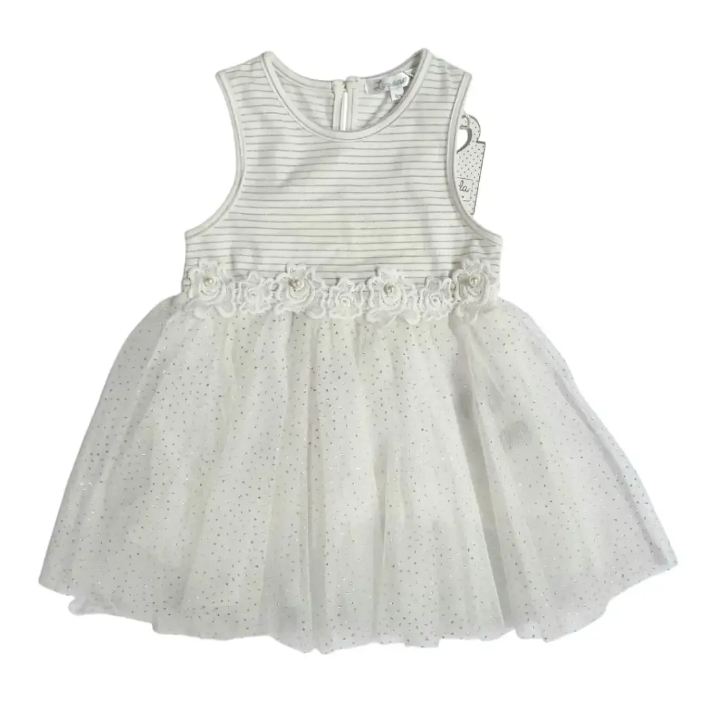 Vestido color Ivory, con forro interior, talla 18 meses 