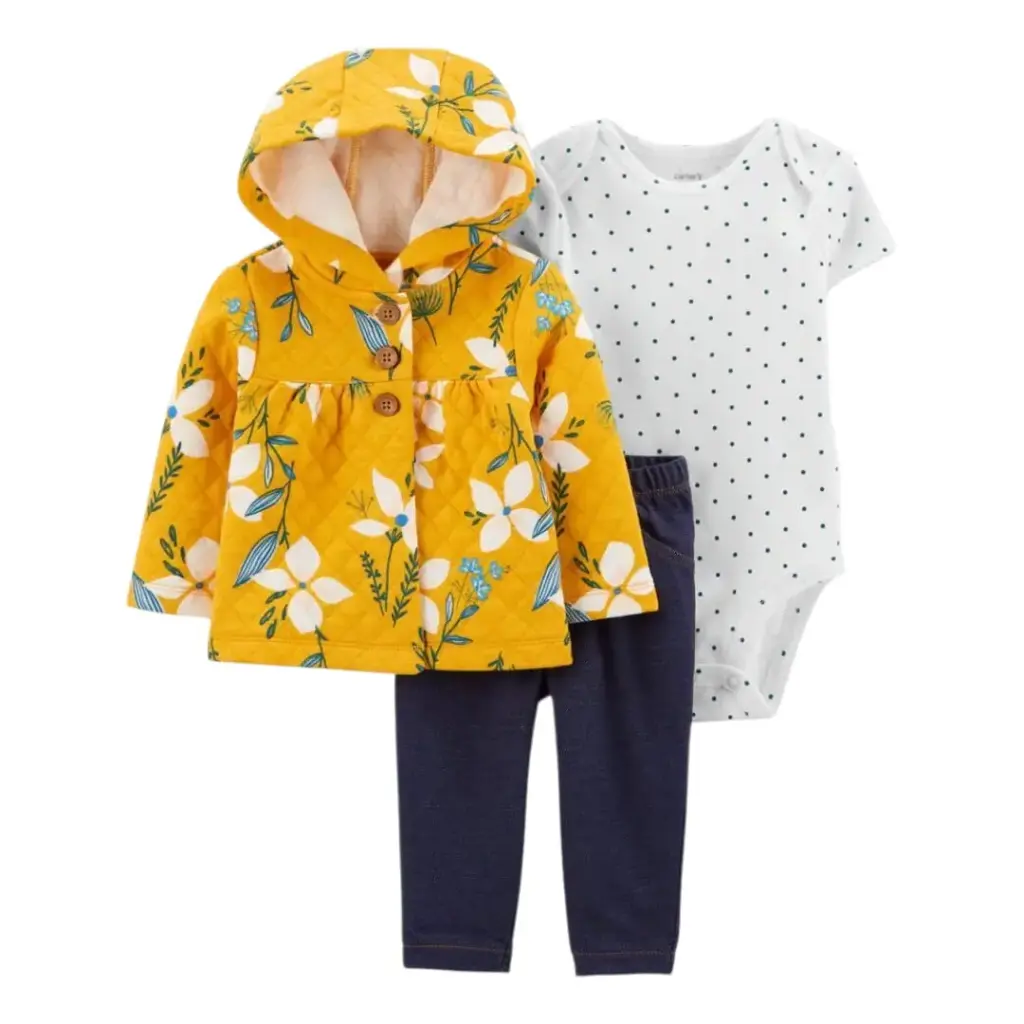 Set de 3 piezas, con chaqueta amarilla, talla 18 meses