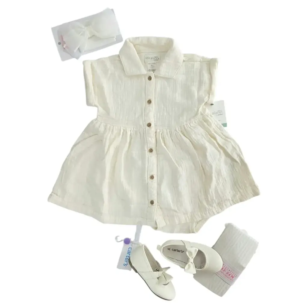 Vestido ivory de algodón orgánico y blumercito, talla 18 meses 