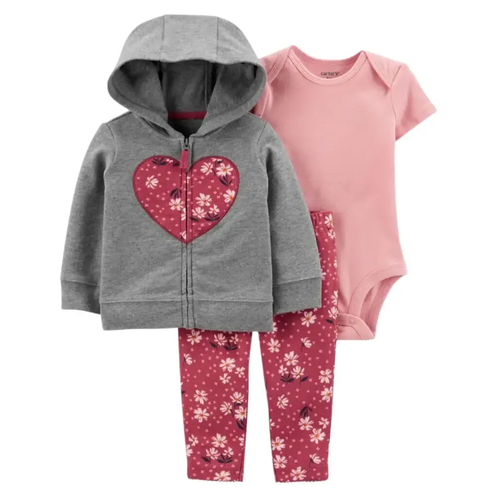 Set de 3 piezas, con chumpa gris, talla 18 meses 