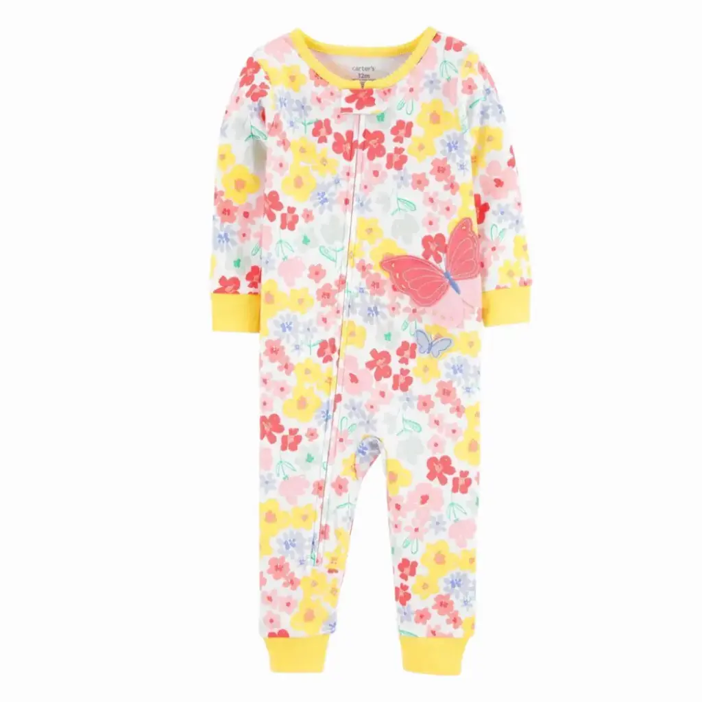 Pijama floreada de Zipper, tela de algodón, talla 18 meses 