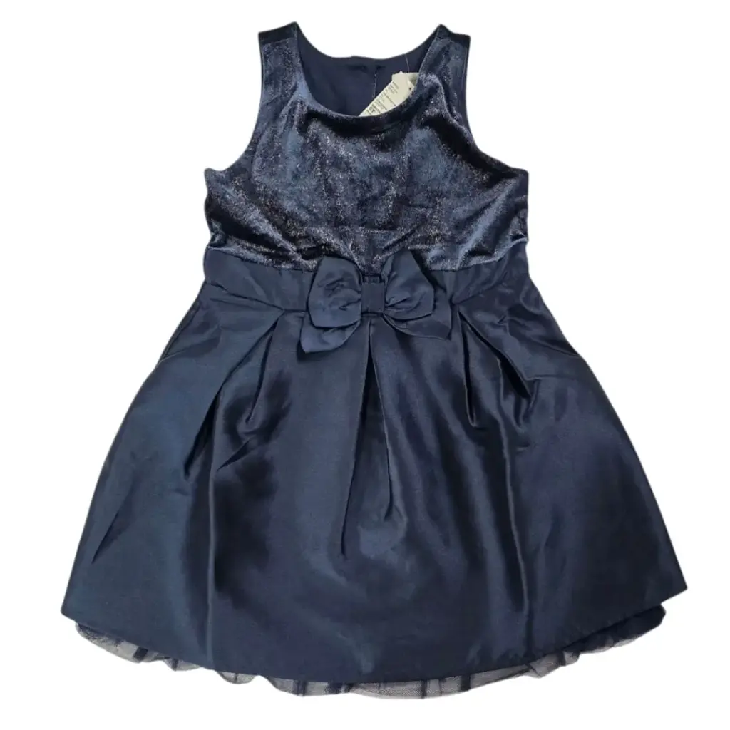 Vestido azul marino ,con forro interior y brillo en la parte superior, talla 18 meses 