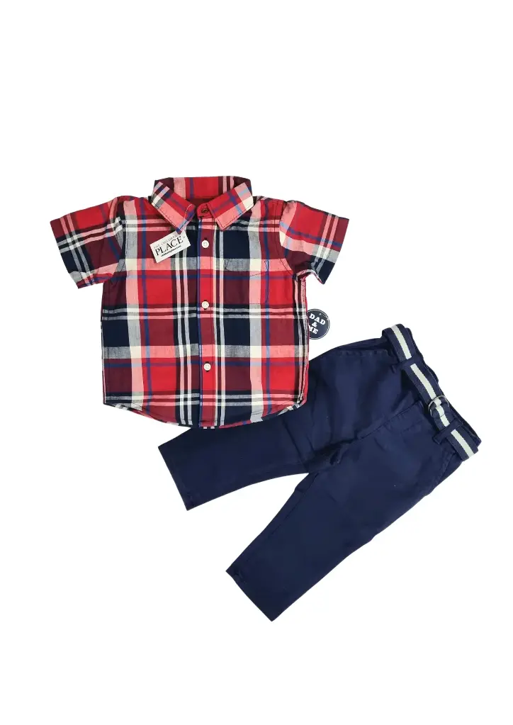 Set Camisa y pantalón con faja talla recién nacido varón 