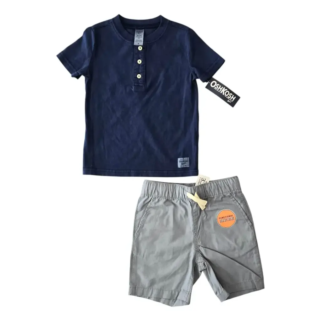 Camisa cuello chino y short gris, talla 2t