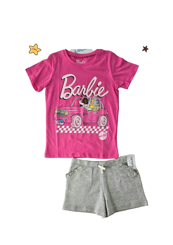 Camiseta de Personaje Barbie y Short, talla 7 niña