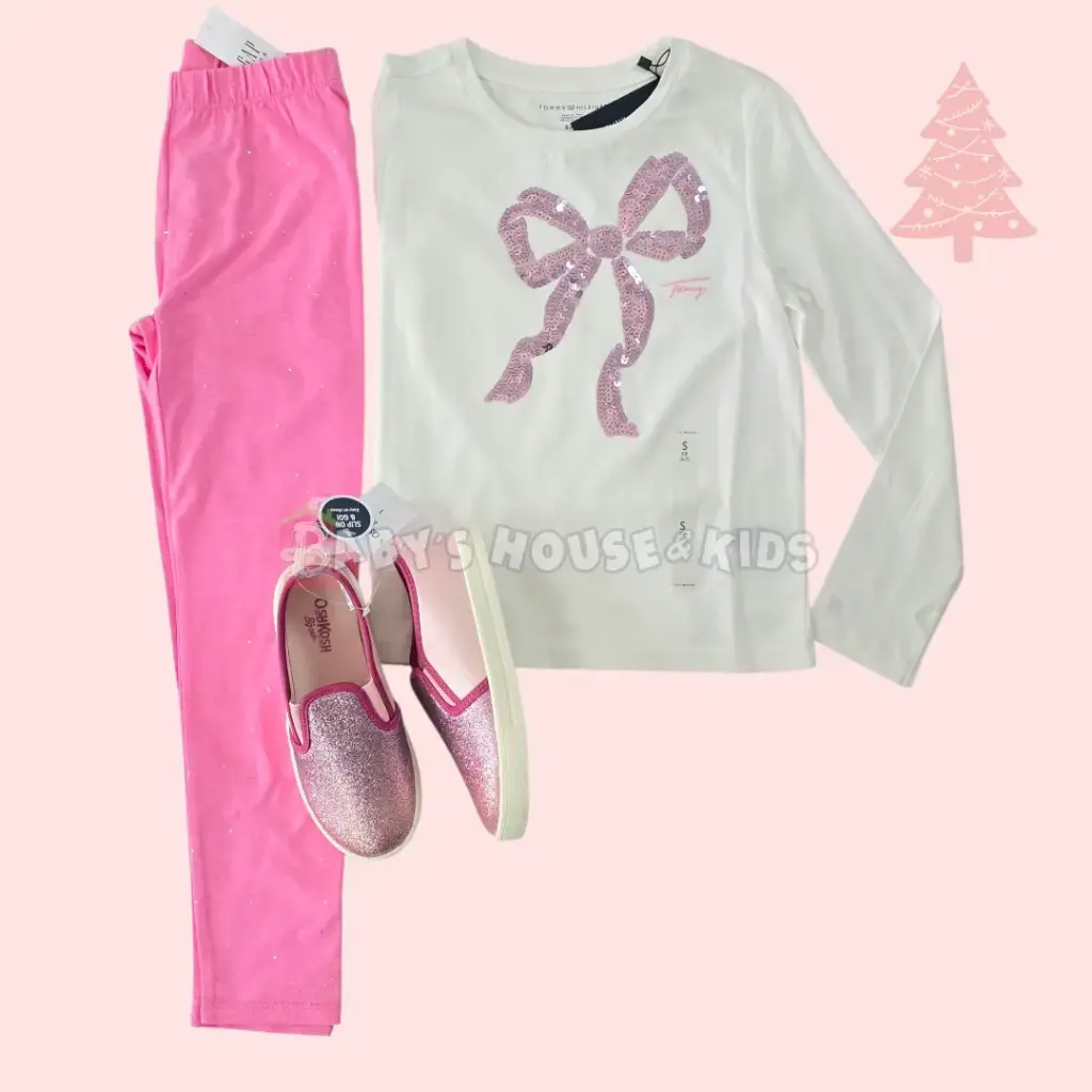  Manga larga de algodón con lentejuelas y legging con brillos, talla 7