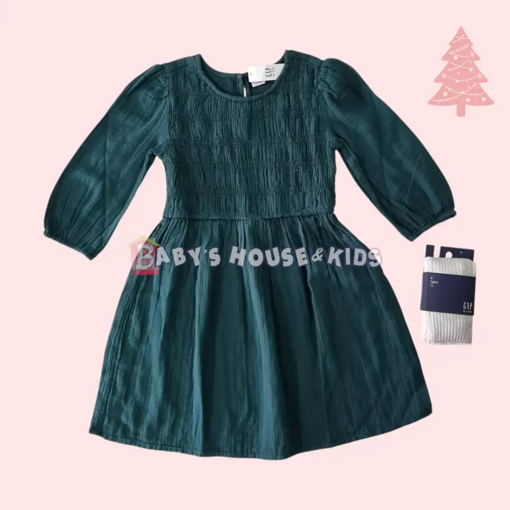 Vestido verde manga 3/4,  talla 8