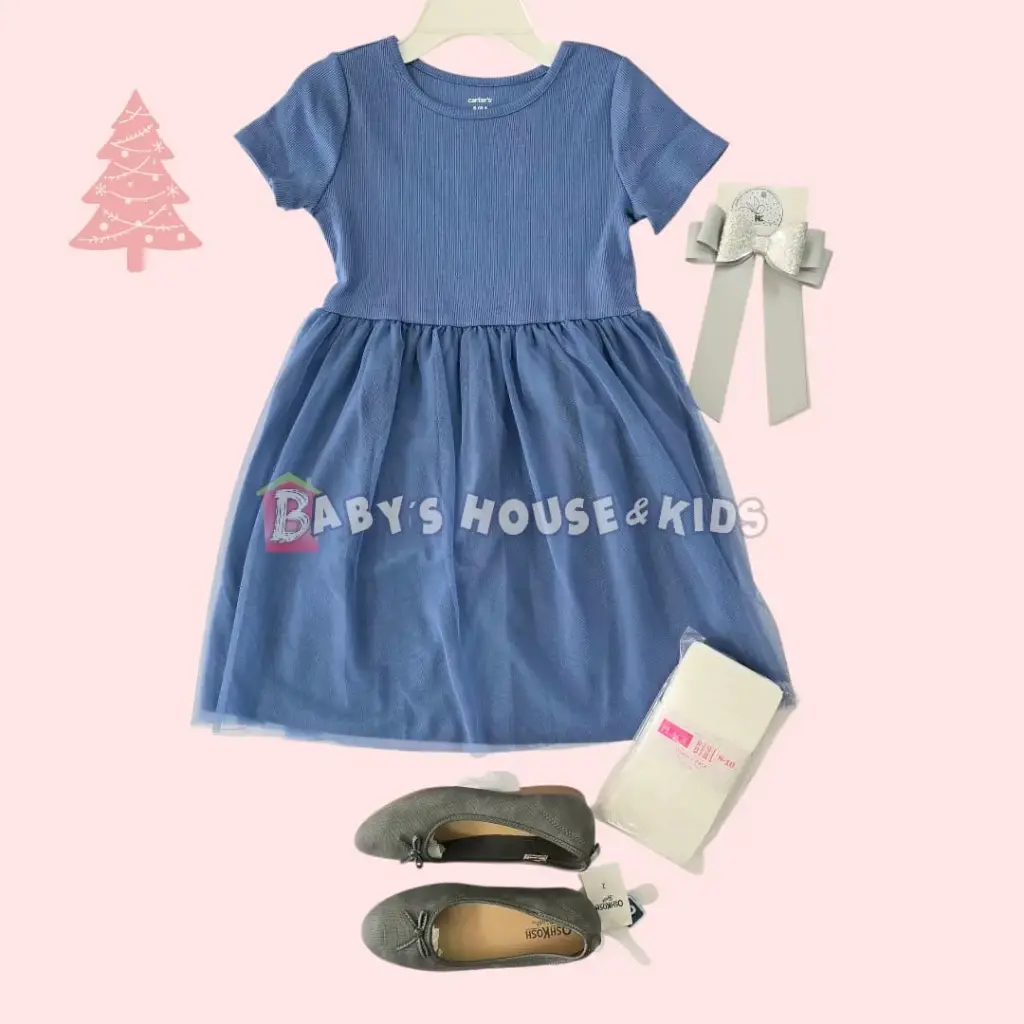 Vestido manga corta azul con tutú, talla 8