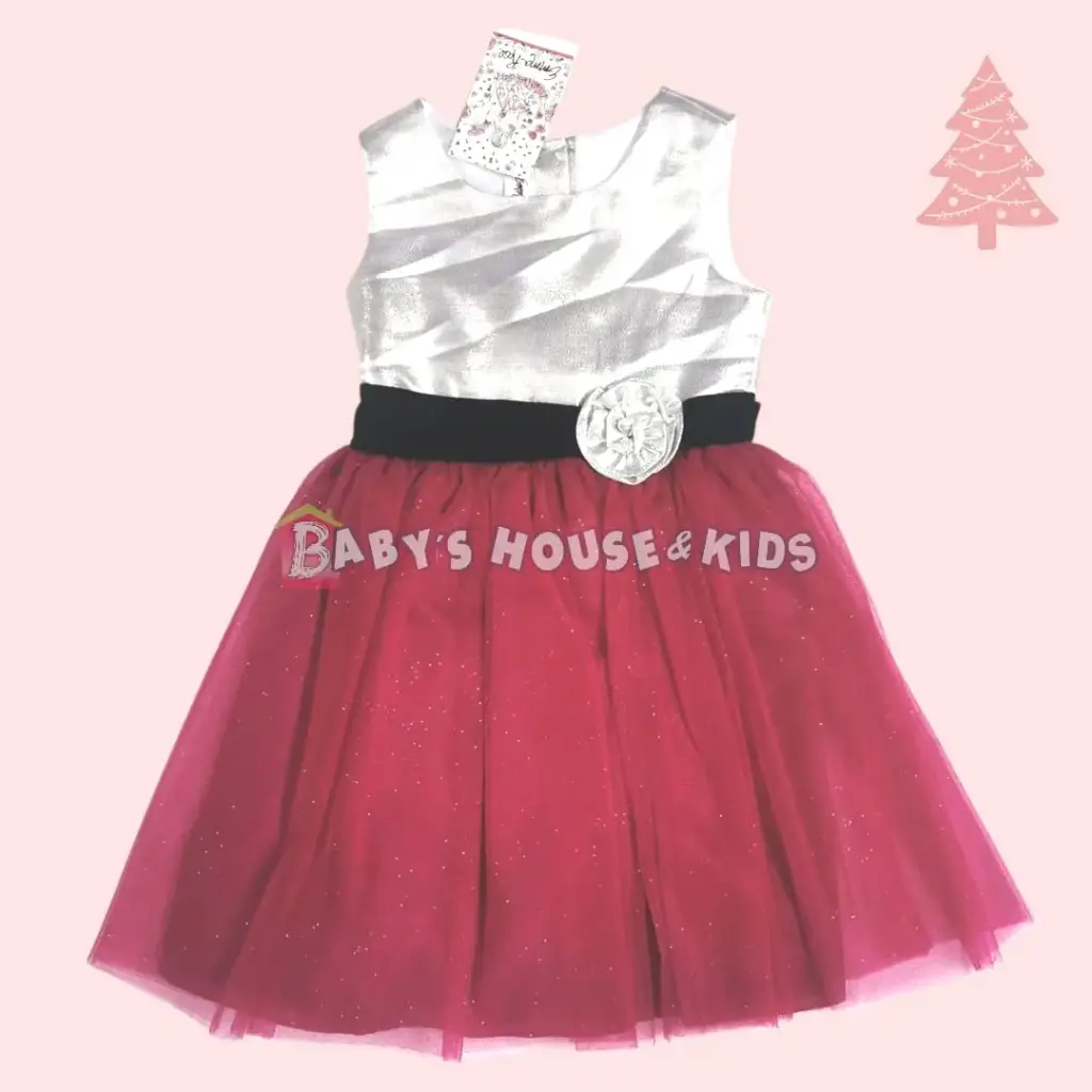 Vestido plateado y tutú fucsia, talla 8