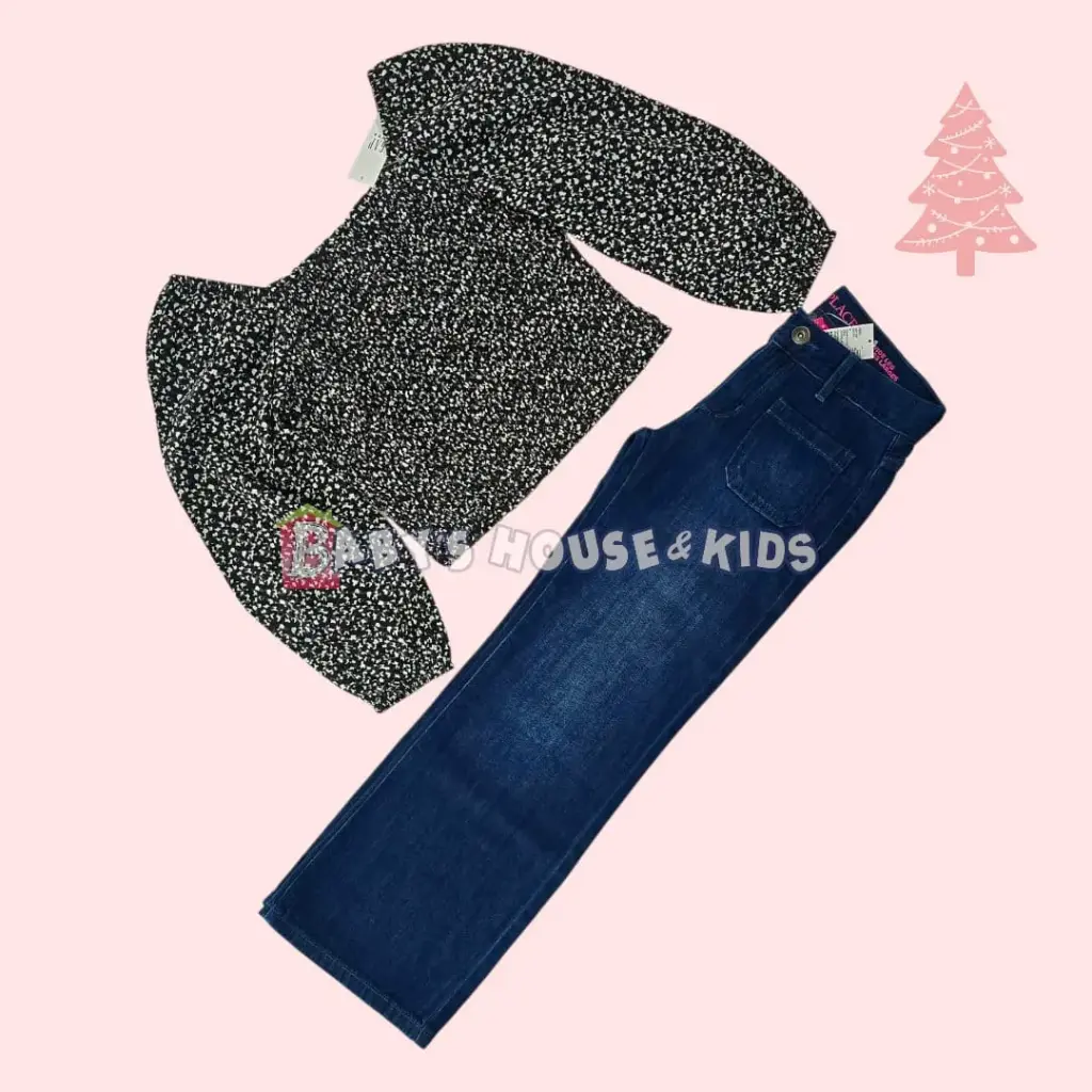 Blusa manga larga talle corto y Jeans anchos, talla 8