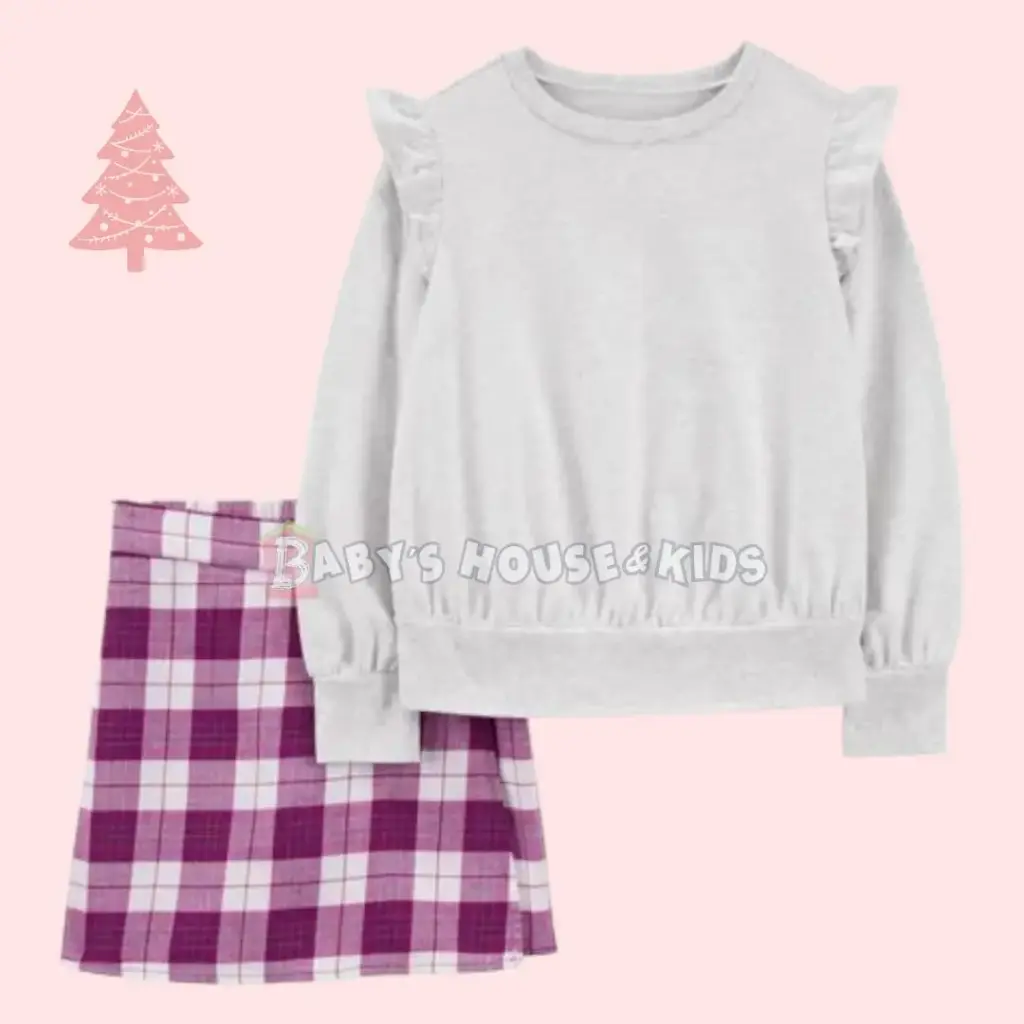 Blusa manga larga estilo suéter y falda cuadrícula, talla 8