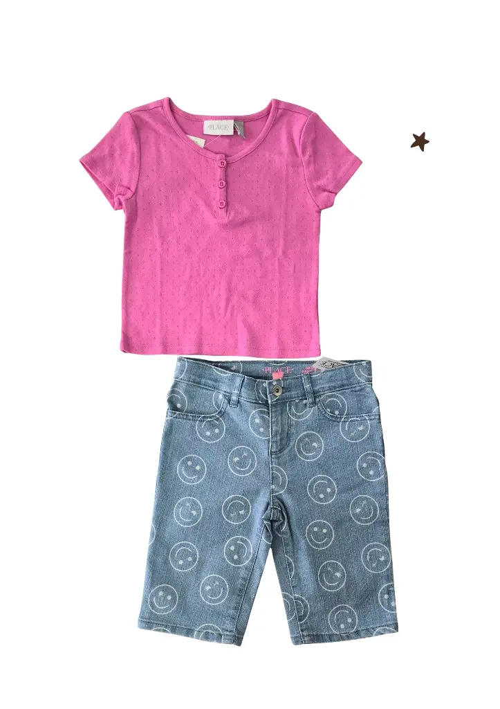Blusa y short Jean largo stretch, talla 8 niña