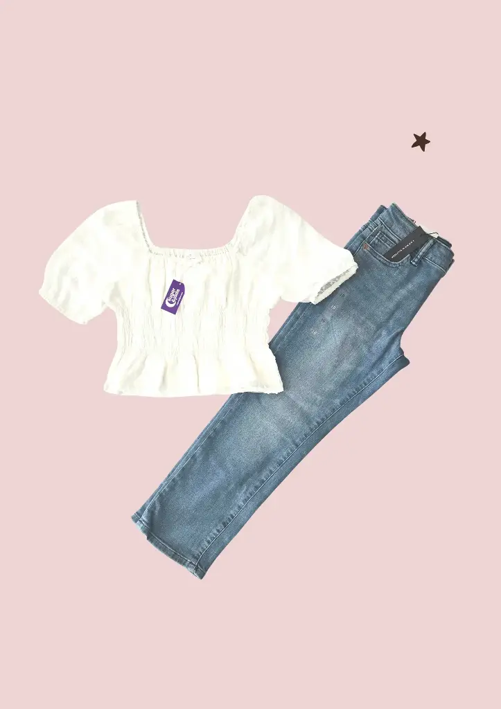 Set Blusa crop top y Jean Tommy Stretch ancho talla 10