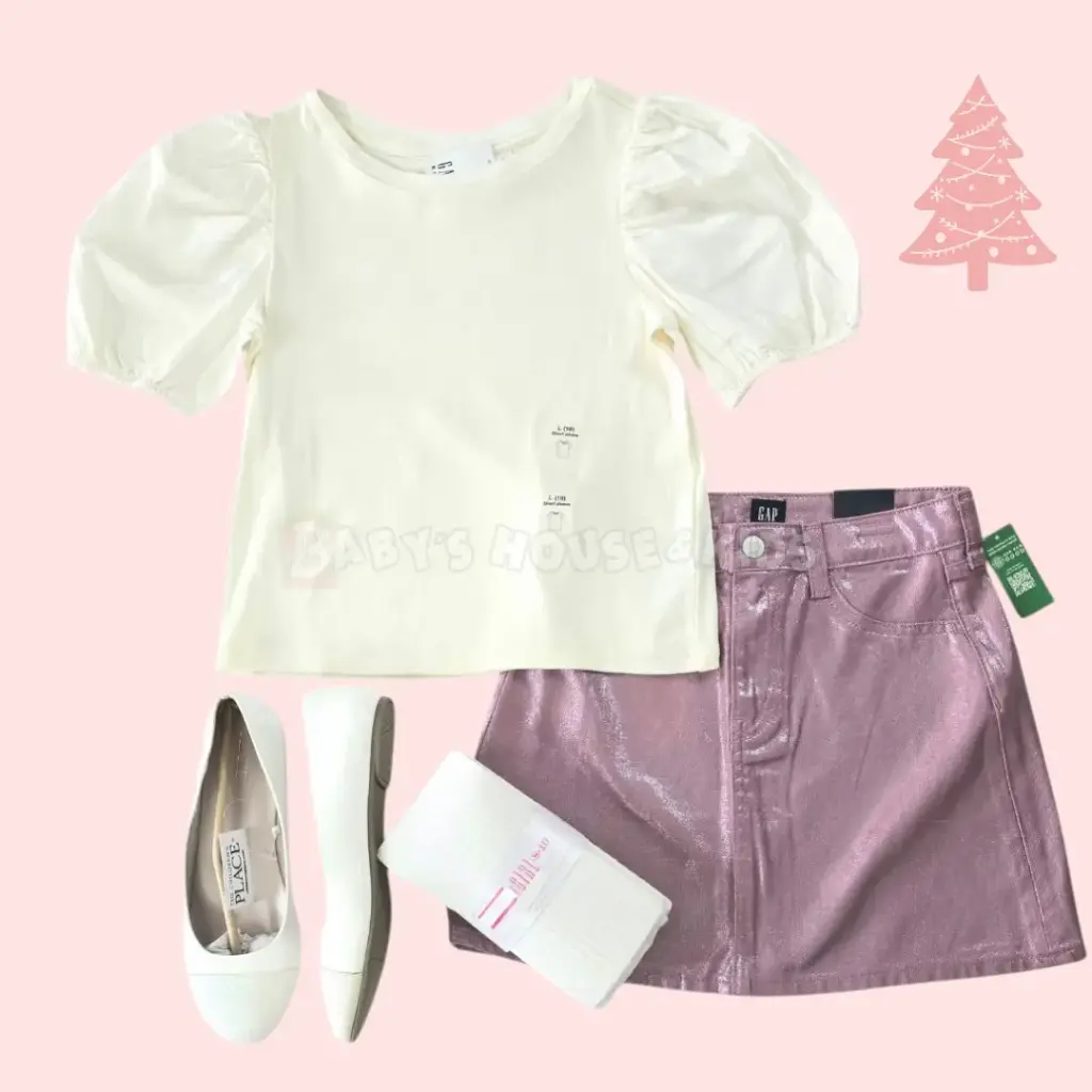 Blusa algodón y falda brillante, talla 10