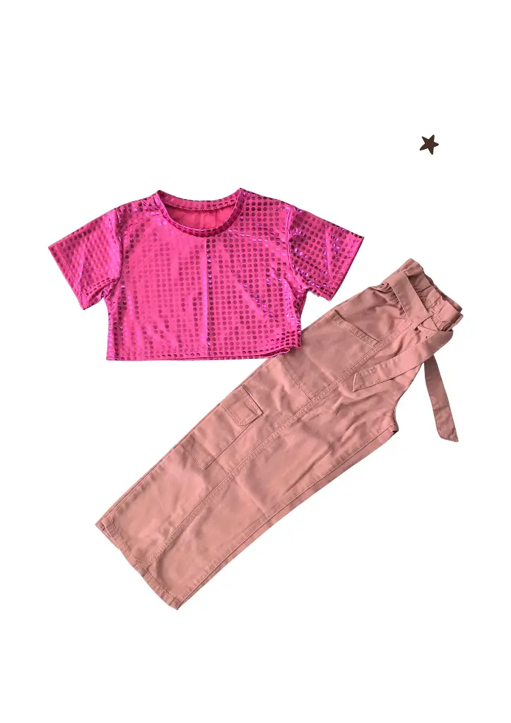 Camisa crop top y Jean ancho, talla 10 niña