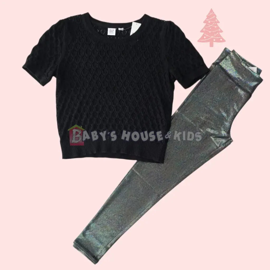 Blusa bordada y jeggings brillante, talla 10 