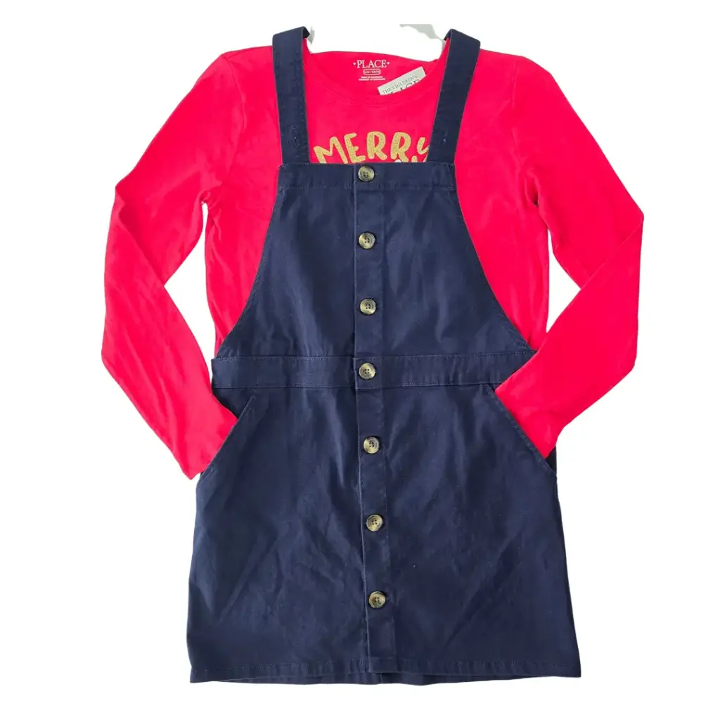 Camisa navideña y overol, talla 10 niña