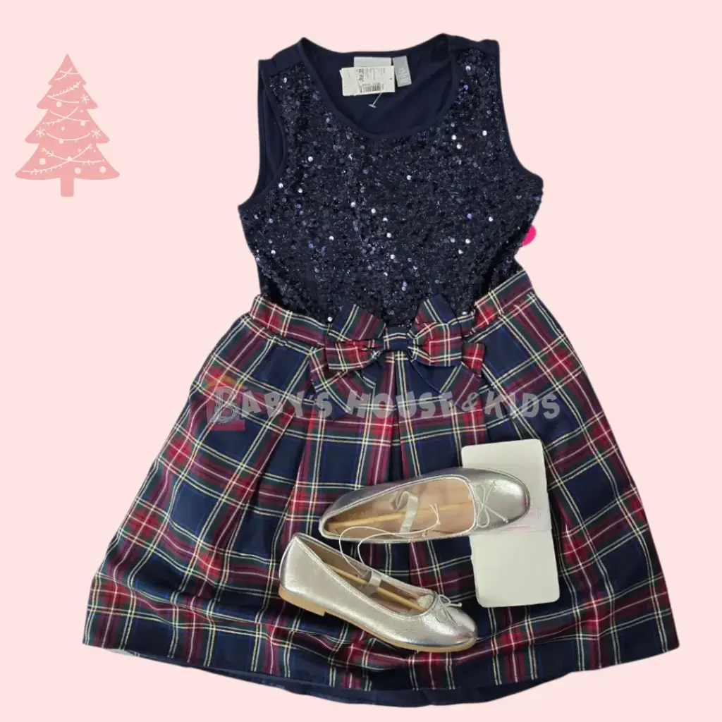 Vestido azul marino y cuadriculada de temporada🎄, talla 10