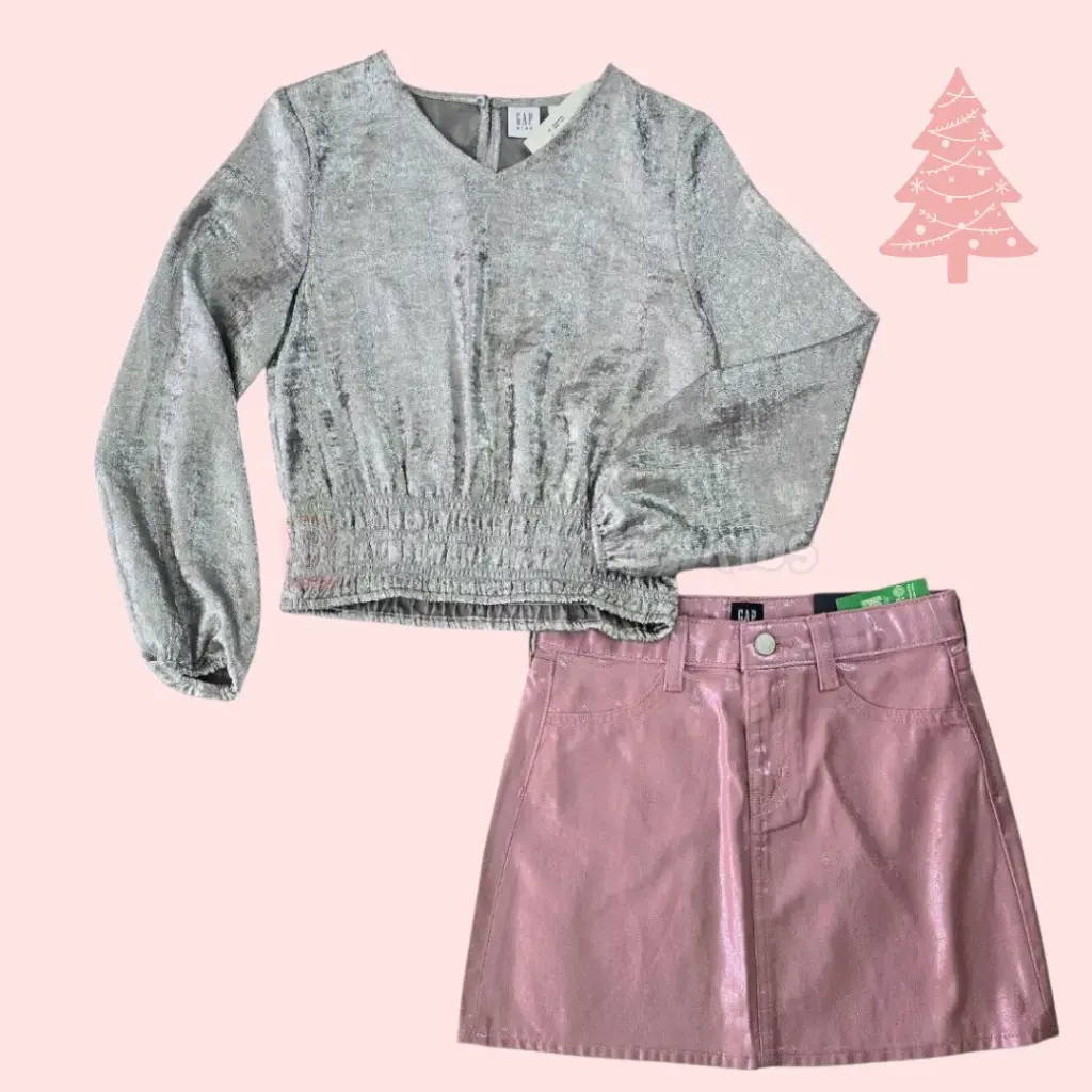 Blusa y falda brillante, talla 10