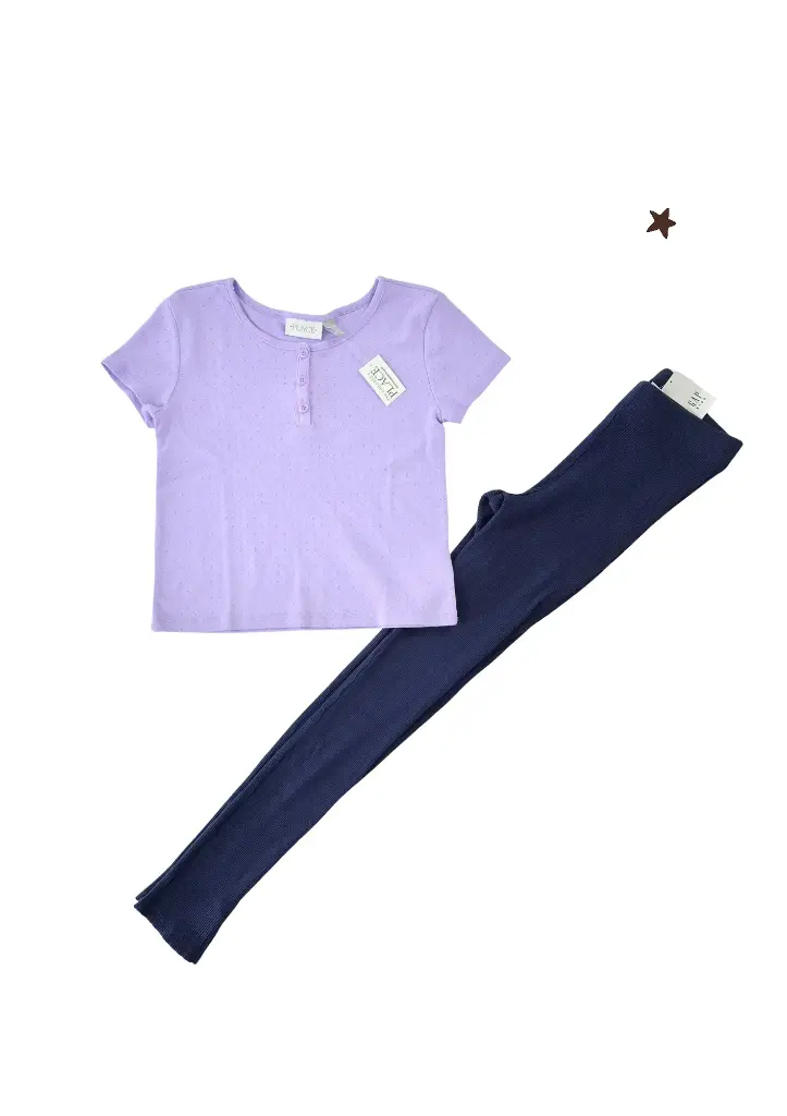 Blusa stretch y Jeggings azul marino, talla 12 niña