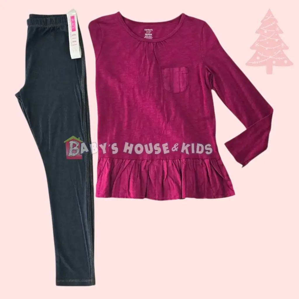 Camisa manga larga de algodón y leggings, talla 12