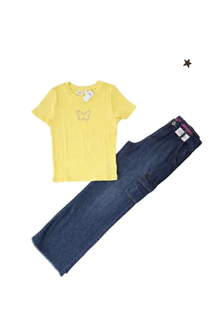 Camisa stretch y Jean bombero ancho, talla 12