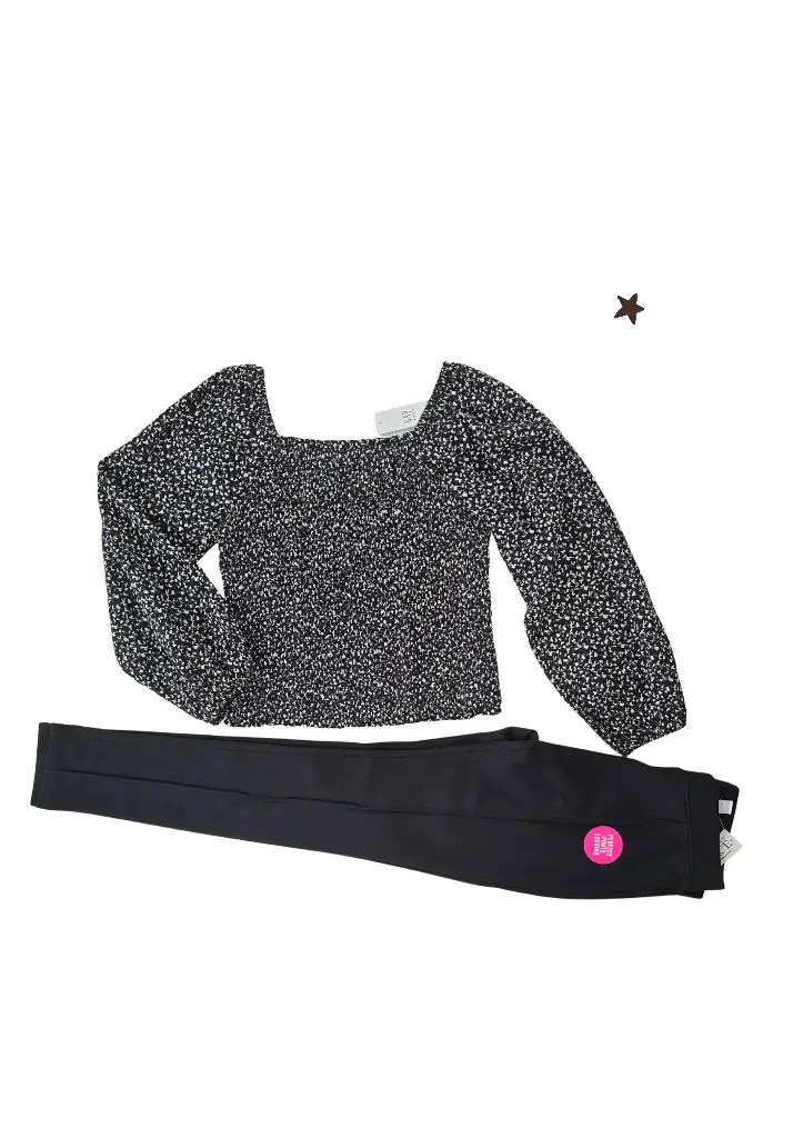 Blusa manga larga crop top y jeggings, talla 12 niña