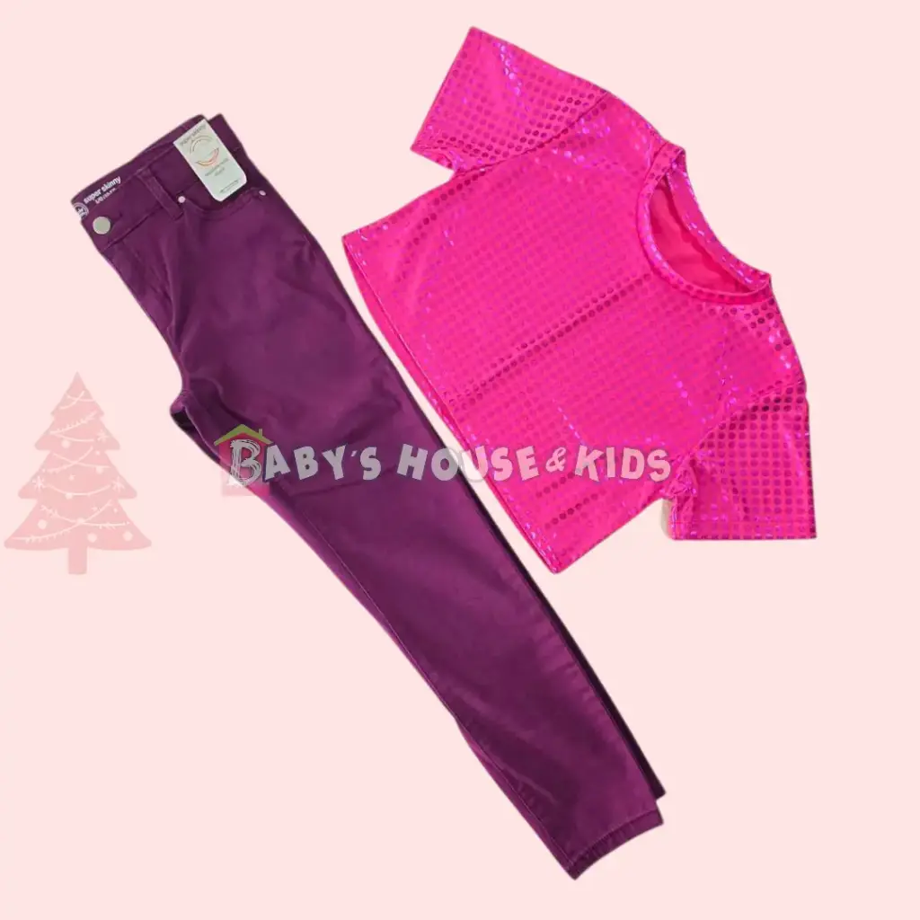 Blusa talle corto y jeggings ocre, talla 12 