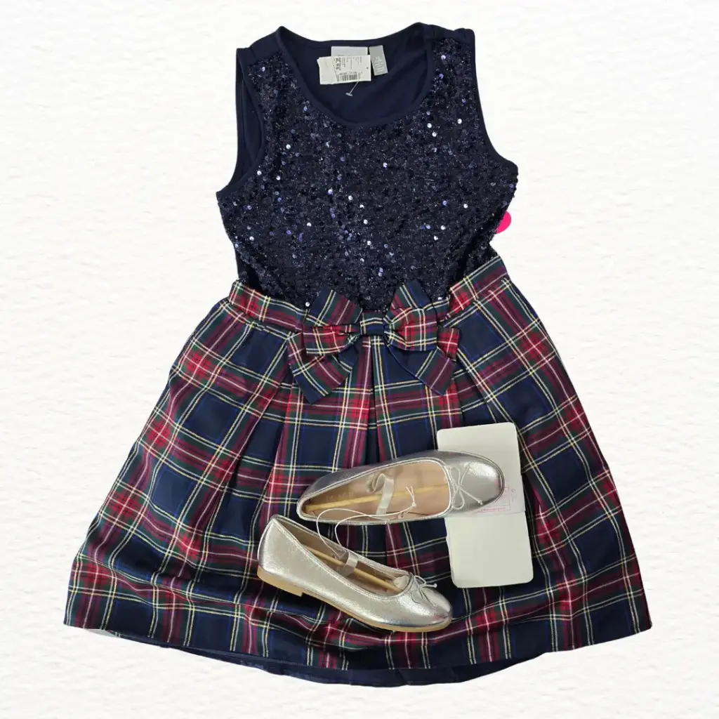 Vestido azul marino y cuadriculado de temporada ☃️ talla 12
