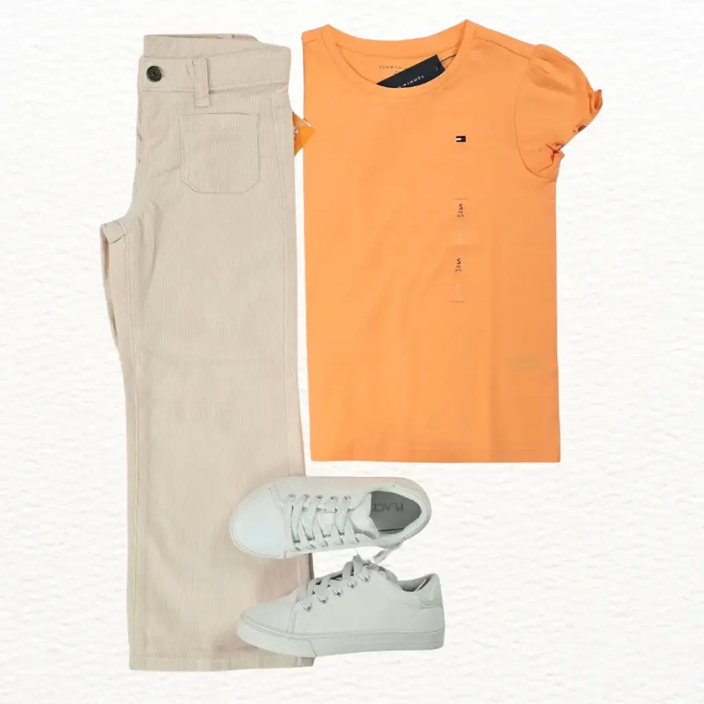 Camiseta y Pantalón corduroi ancho, talla 6