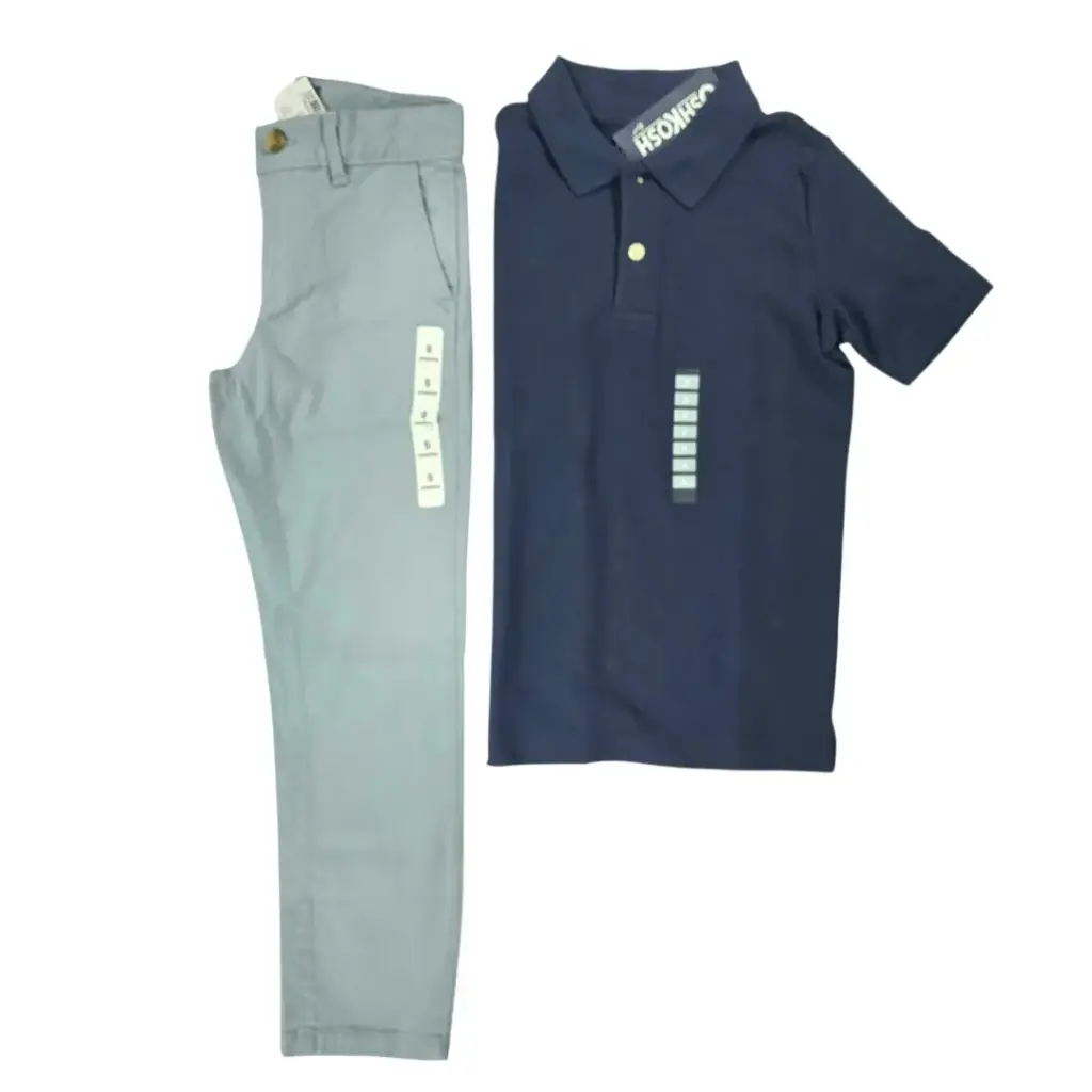 Polo azul marino y pantalón gris, talla 6
