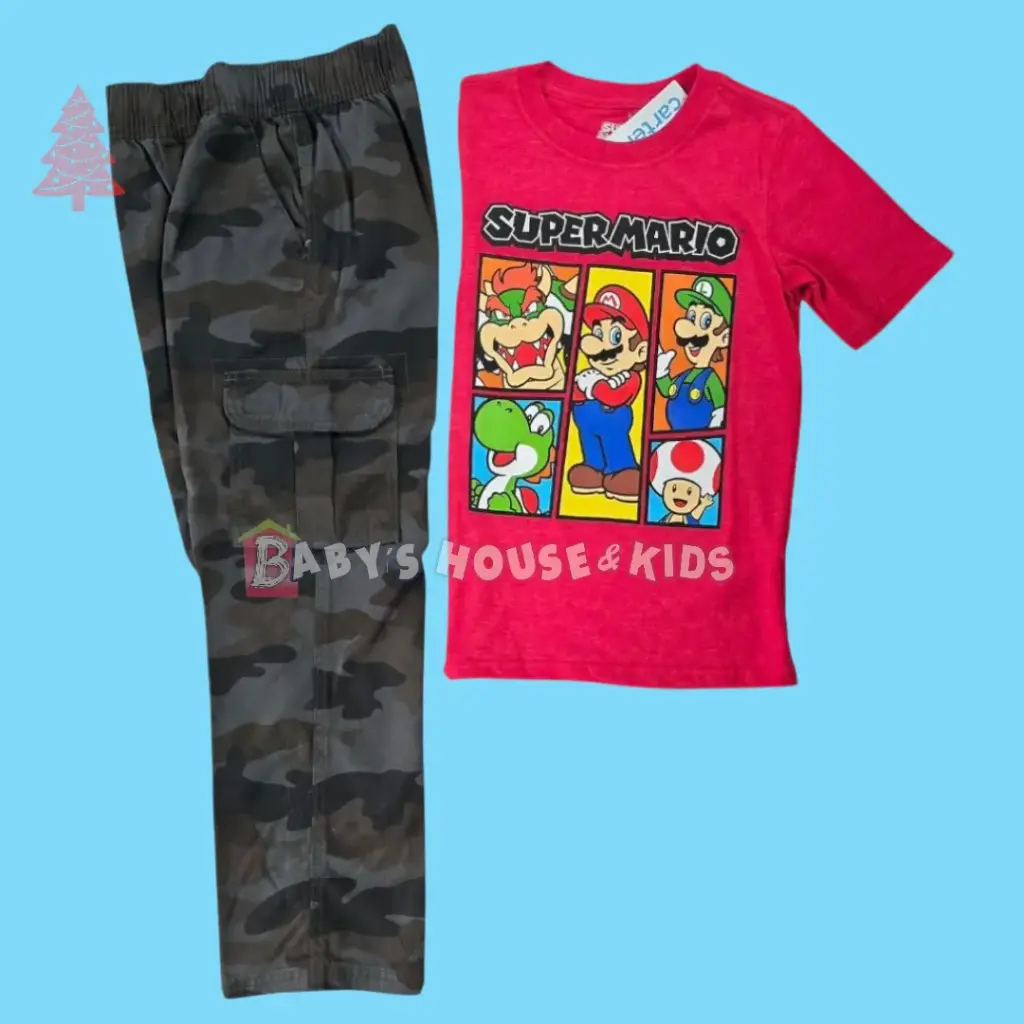 Camiseta Mario Bros y pantalón bombero, talla 8