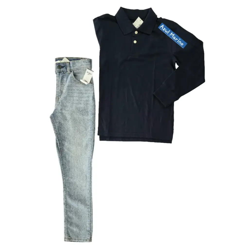 Polo azul marino y Pantalón formal gris, talla 8