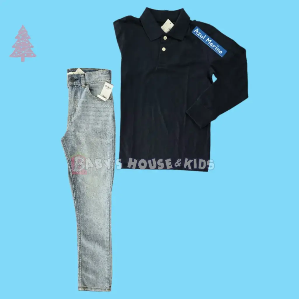 Polo azul marino y Pantalón formal gris, talla 8