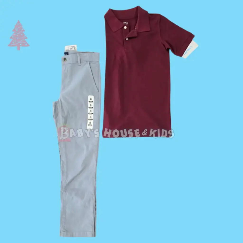 Polo ocre y pantalón formal gris, talla 8