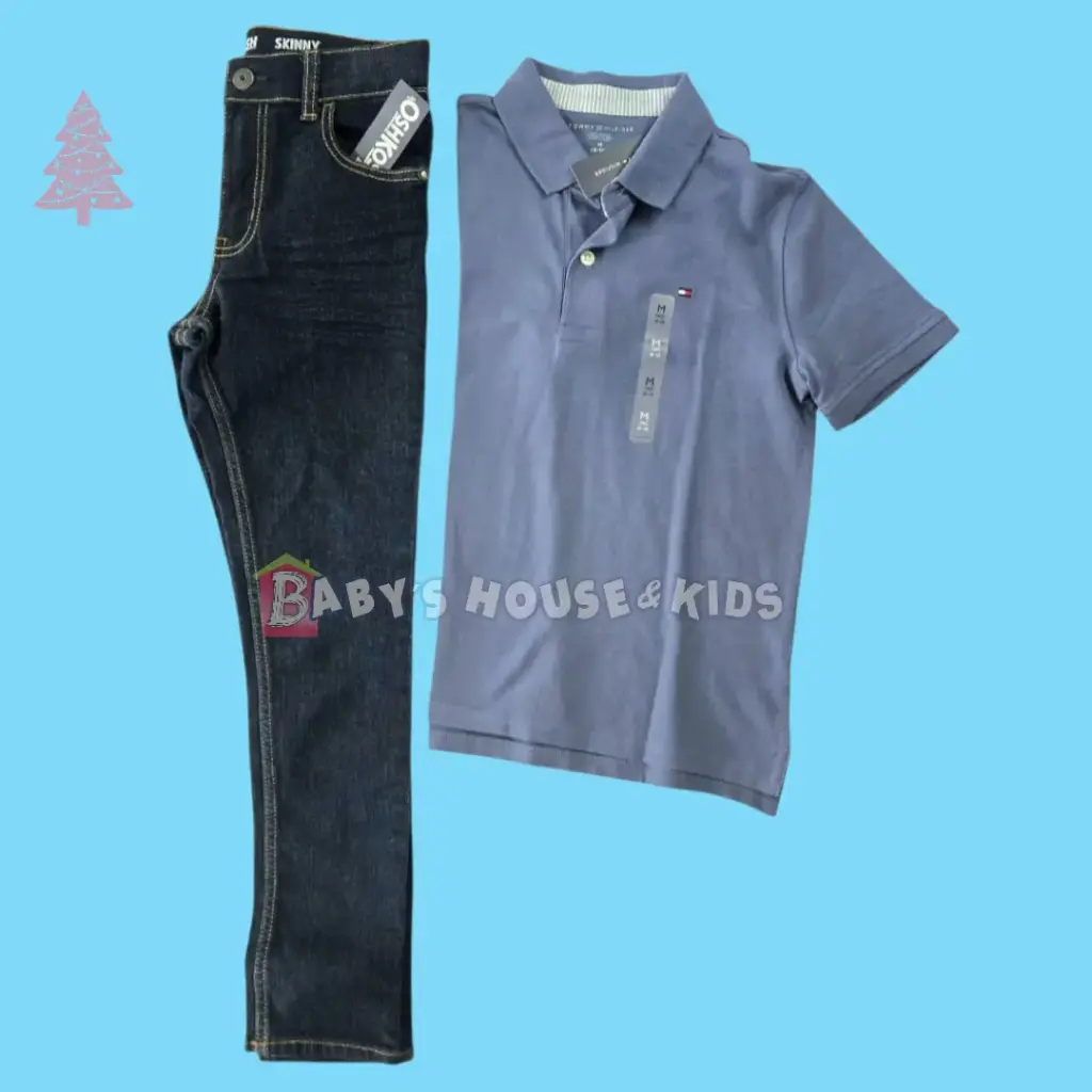 Polo azul claro turquesa y Jeans talla 8