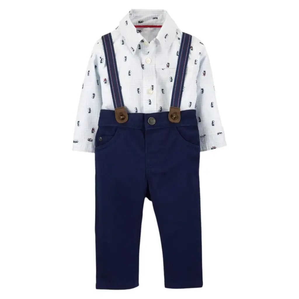 Set algodón pantalón overol  con tirantes🐧 talla 6 meses