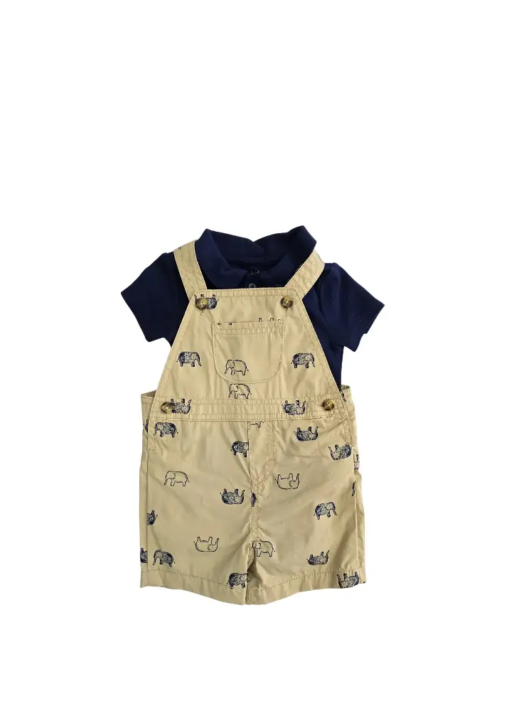 Overol short y polo  con botoncitos talla 9 meses 