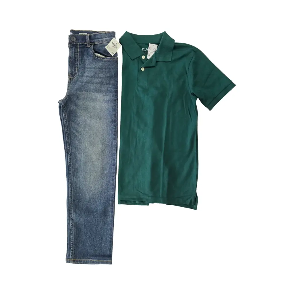 Polo verde y Jeans recto, talla 10