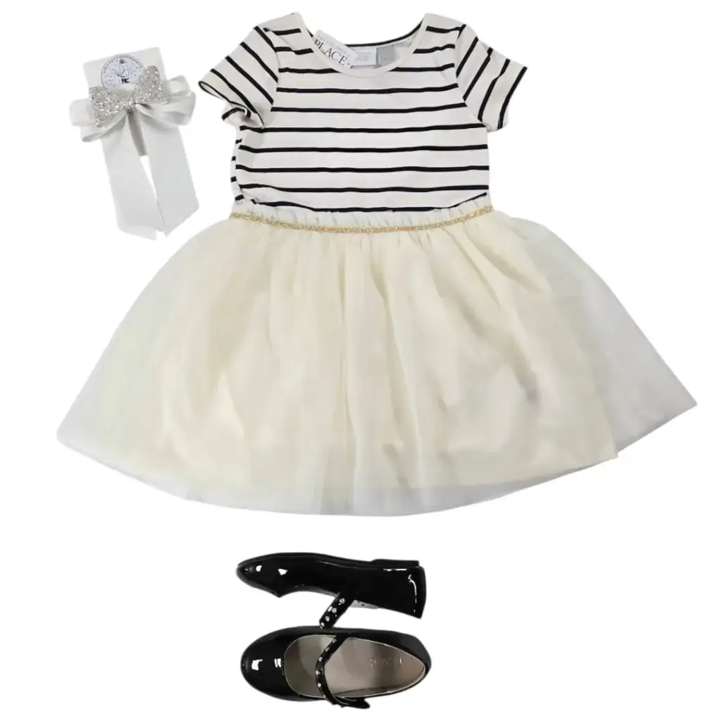 Vestido blanco y azul marino con tutú ivory, talla 3t