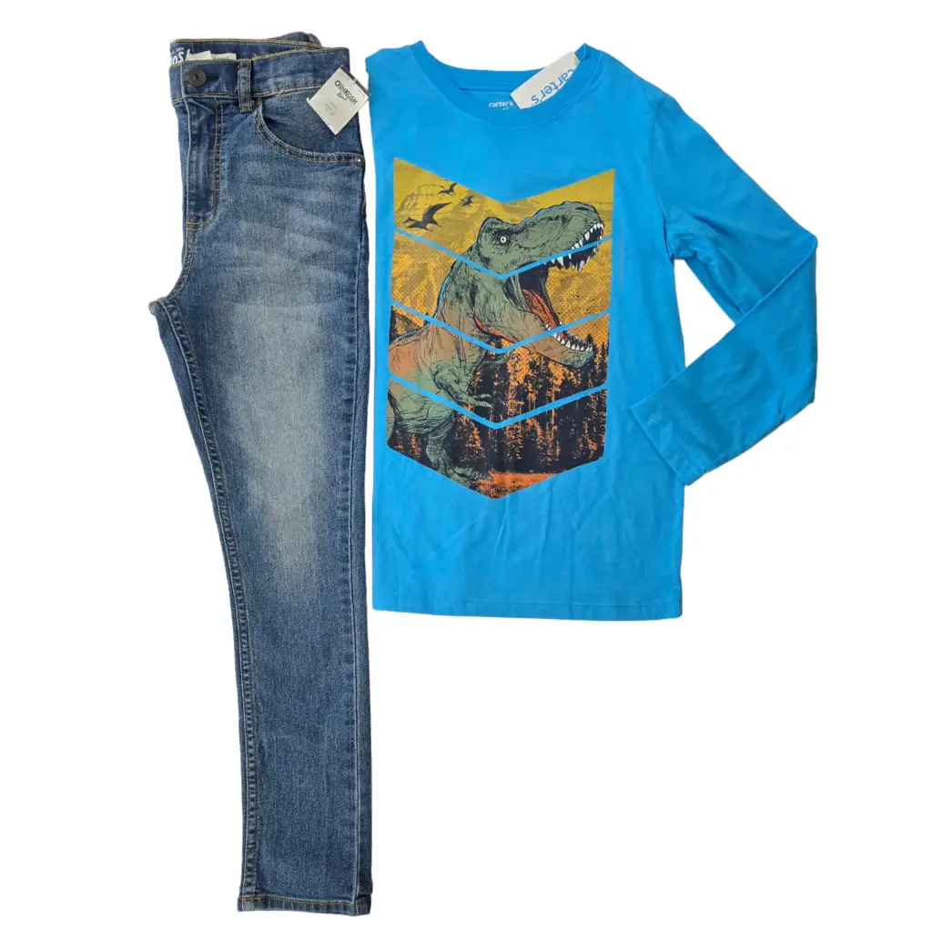 Camiseta azul 🦖 y Jeans Skinny, talla 12