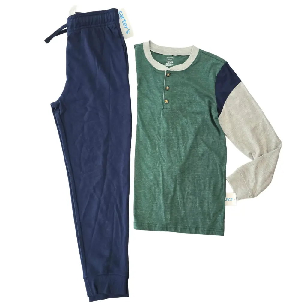 Camiseta y buzo azul de algodón, talla 12