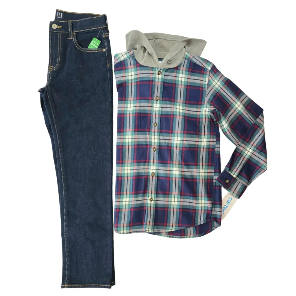 Camisa con gorro y Jeans azul marino, talla 12