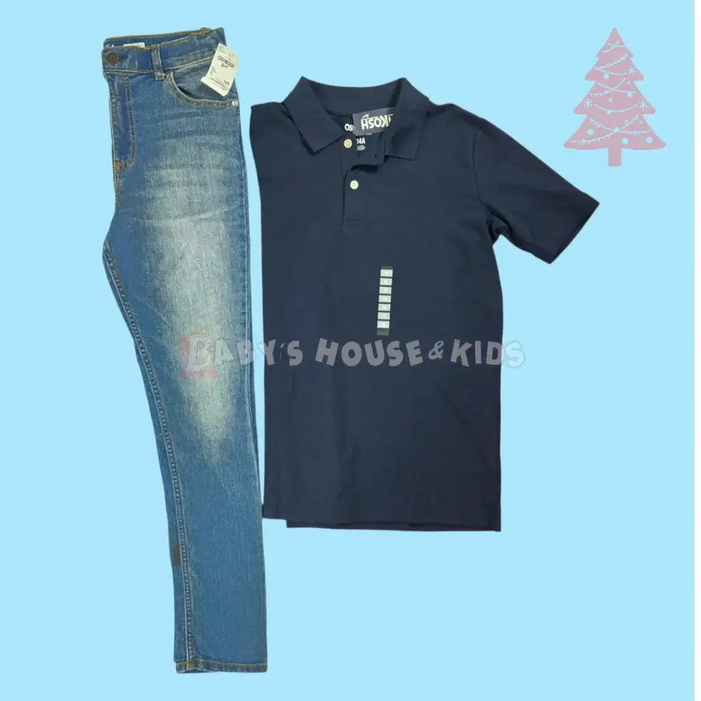 Polo azul marino y Jeans skinny talla 14