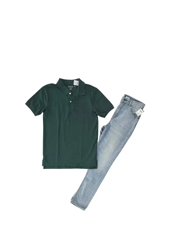 Polo verde olivo y jean skinny talla 14 años