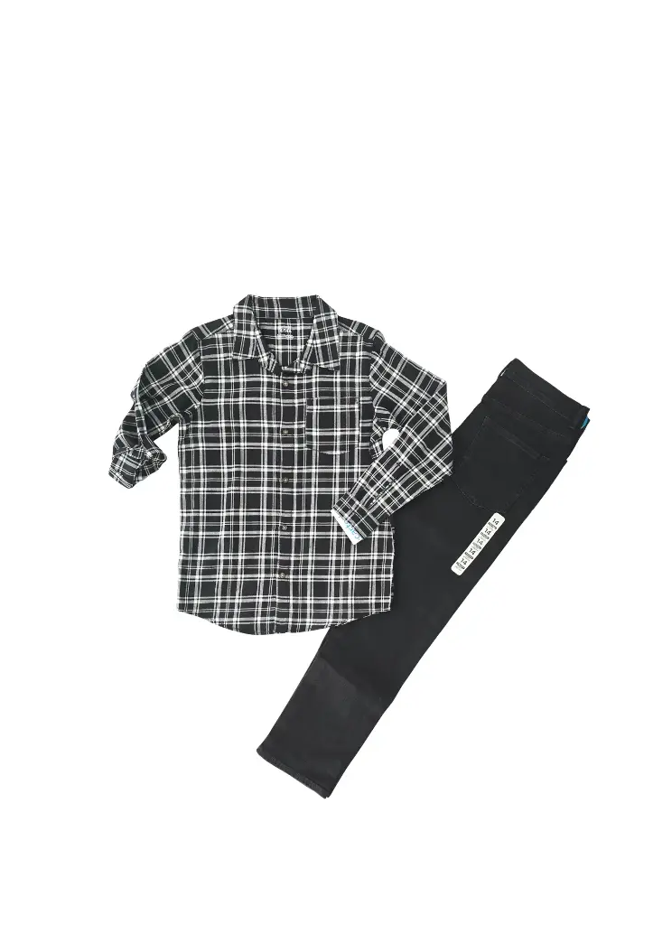 Camisa a cuadros algodón y jean + ancho stretch para talla 14 años